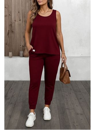 Kadın Askılı Yuvarlak Yaka Viskon Iki Iplik Bluz Ve Eşofman Altı Ikili Takım
