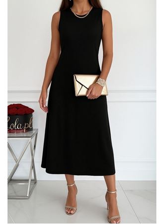 Kadın Sıfır Kollu Bisiklet Yaka Midi Viskon Iki Iplik Elbise