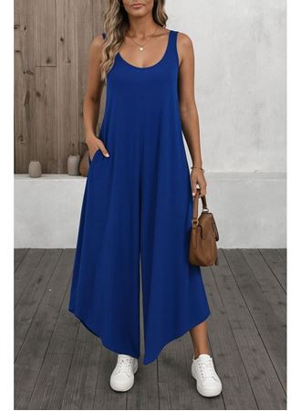 Kadın Askılı Yuvarlak Yaka Cepli Salaş Uzun Viskon Tulum