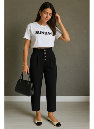 Kadın Yüksek Belli önden Düğmeli Ithal Keten Pantolon