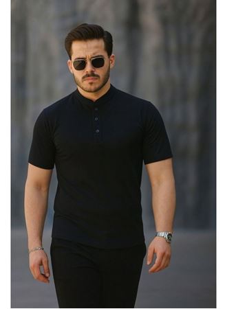 Kadın Kısa Kollu Hakim Yaka önü Düğmeli Viskon Tişört