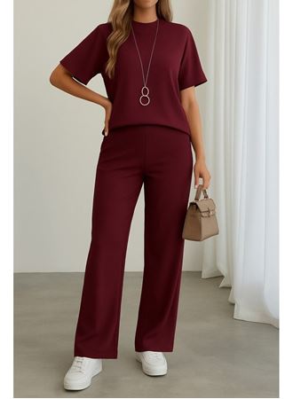 Kadın Kısa Kollu Bisiklet Yaka Omuzdan Düğmeli Viskon Iki Iplik Kısa Bluz Ve Pantolon Ikili Takım