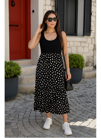 Kadın Askılı Yuvarlak Yaka üst Viskon Alt Desenli Bürümcük Elbise