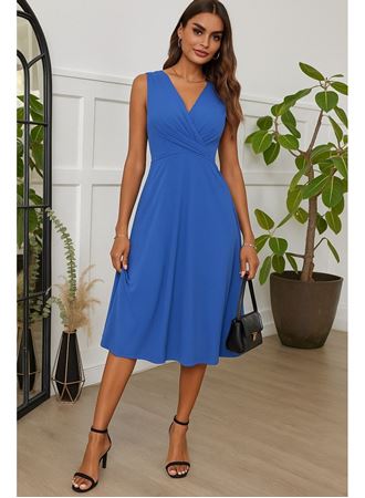 Kadın Askılı V Yakalı önde çapraz Detaylı Janjan Krep Elbise