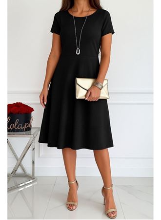 Kadın Kısa Kollu Bisiklet Yaka Cepli Viskon Iki Iplik Elbise