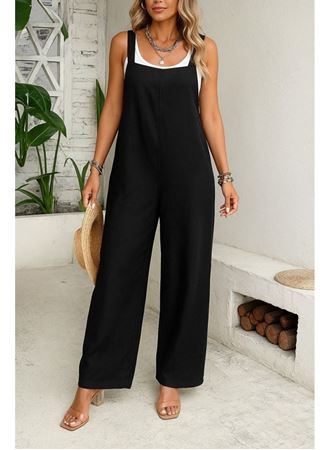 Kadın Askılı Yandan Fermuarlı Geniş Paçalı Valencia Tulum