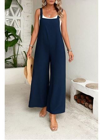 Kadın Askılı Yandan Fermuarlı Geniş Paçalı Valencia Tulum