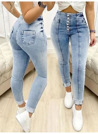 Kadın Yüksek Bel önden Düğmeli Jean Pantolon