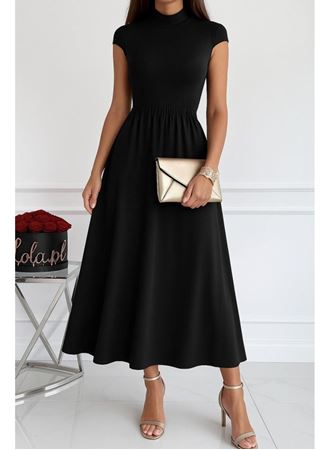 Kadın Kısa Kollu Yarı Balıkçı Yaka Viskon Elbise