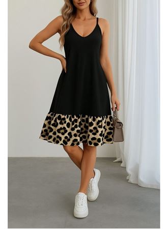 Kadın Ip Detaylı Kısa Elbise Askılı Yuvarlak Yakalı Viskon Etek Süprem Elbise