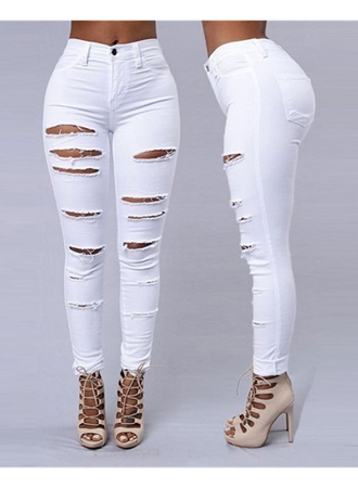 Kadın Yüksek Bel Lazer Yırtık Desenli Kot Pantolon