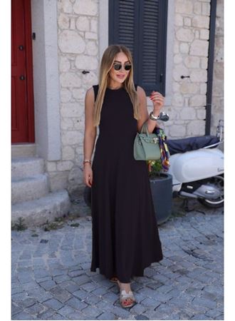 Kadın Sıfır Kollu Bisiklet Yaka Viskon Elbise