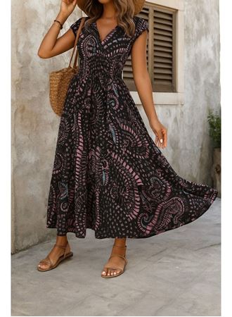 Kadın Kısa Yarasa Kanat Kollu V Yakalı Beli Büzgülü Süprem Elbise