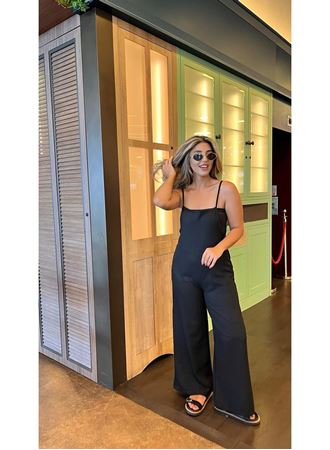 Kadın Askılı Yandan Fermuarlı Geniş Paçalı Valencia Tulum