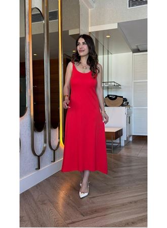 Kadın Askılı Yuvarlak Yakalı Viskon Elbise