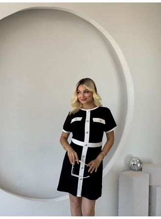 Kadın Kısa Kollu Bisiklet Yaka önden Düğmeli Modal Elbise