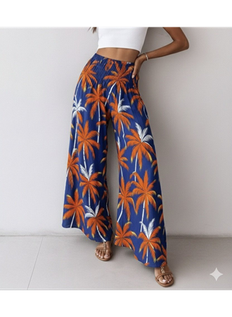 Kadın Yüksek Bel Lastikli Desenli Süprem Pantolon