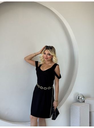 Kadın Askılı Soğuk Omuz Detaylı Modal Elbise