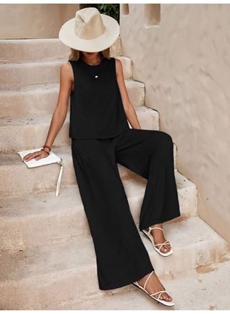 Kadın Sıfır Kollu Bisiklet Yaka Aerobin Bluz Ve Pantolon Ikili Takım