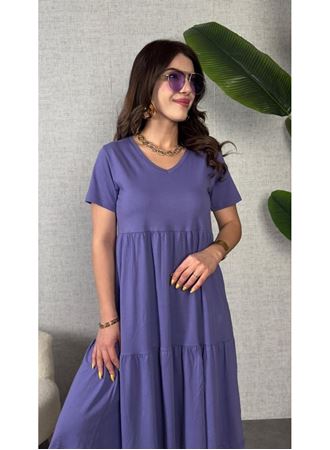 Kadın Kısa Kollu V Yakalı Viskon Elbise