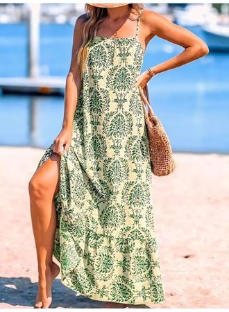 Kadın Ip Askılı Desenli Fırfırlı Süprem Elbise