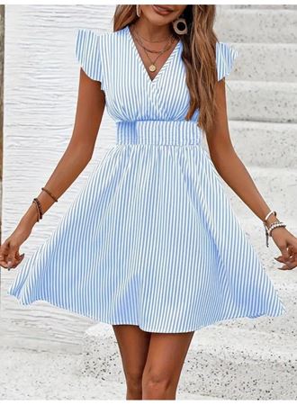 Kadın Kısa Kollu Kruvaze Yakalı Poplin Elbise