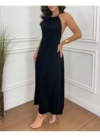 Kadın Boyundan Askılı Halter Kollu Viskon Elbise