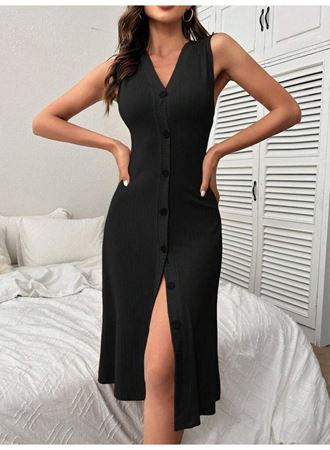 Kadın V Yakalı önden Düğmeli Kaşkorse Elbise