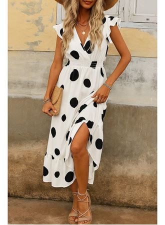 Kadın Kısa Kollu Kruvaze Yakalı Fırfırlı Süprem Elbise