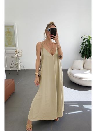 Kadın Ip Askılı V Yakalı Uzun Aerobin Elbise