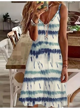 Kadın Ip Askılı V Yakalı Karışık Renkli Süprem Elbise