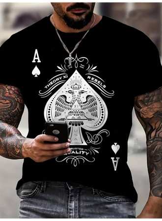 Erkekkısa Kollu Yuvarlak Yaka Desenli Viskon T-shirt