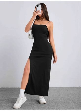 Kadın Ip Askılı Yandan Yırtmaçlı Janjan Krep Elbise