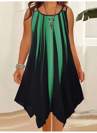 Kadın Askılı Yuvarlak Yaka Asimetrik Detaylı Desenli Süprem Elbise