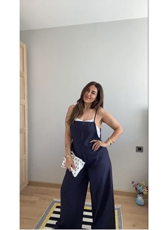 Kadın Askılı Yandan Fermuarlı Geniş Paçalı Valencia Tulum