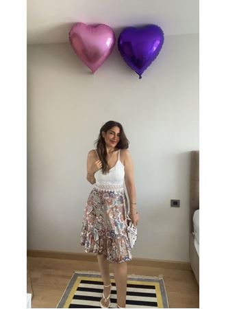 Kadın Askılı V Yakalı üst Dantel Alt Süprem Mini Elbise