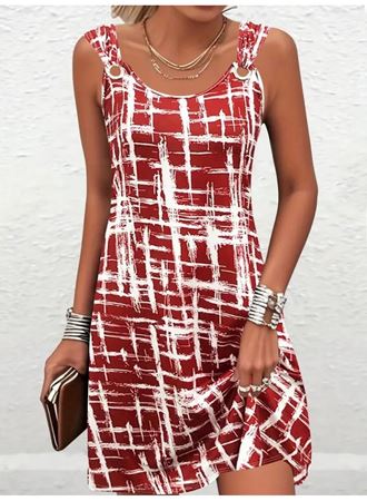 Kadın Askılı Kuş Gözü Detaylı Desenli Süprem Elbise