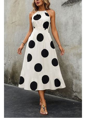 Kadın Kolsuz Boyundan Bağlamalı Beli Lastikli Dijital Baskı Süprem Uzun Elbise