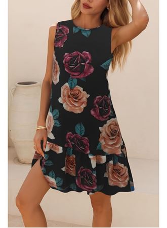 Kadın Kolsuz Sırttan Bağlamalı Fırfırlı Leopar Desenli Süprem Elbise