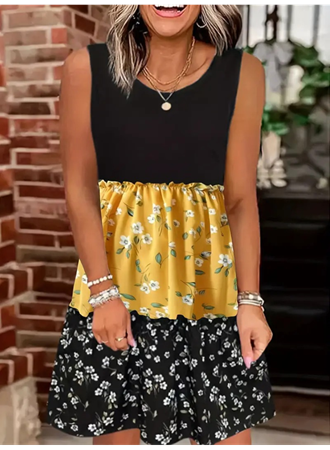 Kadın Askılı Yuvarlak Yaka çiçek Baskılı Salaş Süprem Elbise