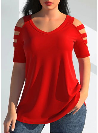 Kadın Kısa Kollu Kollar şerit Detay V Yaka Viskon Bluz