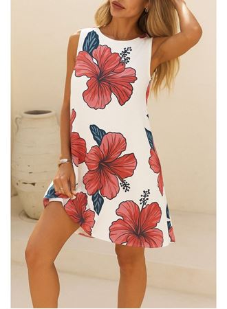 Kadın Sıfır Kol Sırttan Bağlamalı Fırfırlı çiçek Desenli Süprem Elbise