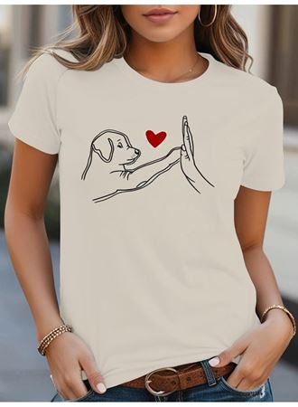 Kadın Kısa Kollu Bisiklet Yaka Köpek Baskılı Viskon Bluz