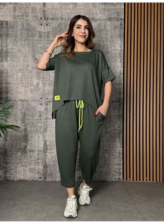 Kadın Kısa Kollu Bisiklet Yaka Viskon Iki Iplik Bluz Ve Pantolon Ikili Takım