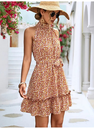 Kadın Eteği Volanlı Halter Yaka Süprem Elbise