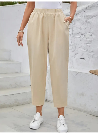 Kadın Yüksek Bel Yandan Cepli Düğme Detaylı Geniş Kesim Ithal Krep Pantolon