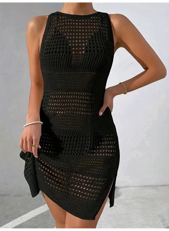 Kadın Askılı Derin Sırt Dekolteli Ajurlu Triko Pareo