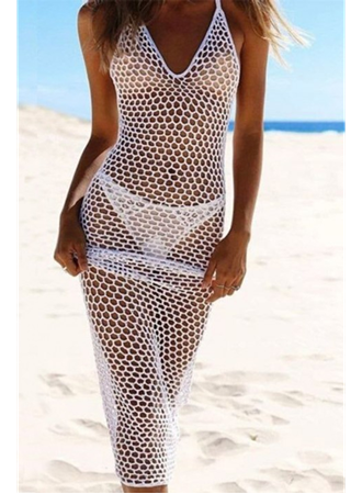 Kadın File Desen Tam Boy Askılı Triko Pareo