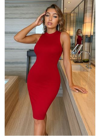Kadın Omuzlardan Açık Bisiklet Yaka Janjan Krep Elbise