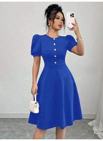 Kadın Kısa Kollu Bisiklet Yaka önden Düğmeli Ithal Krep Elbise